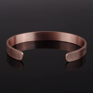 Retro cross energy magnetic pure copper open cuff bracelet with vertical texture