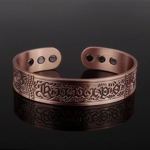 Bracelet magnétique en cuivre antique pour hommes avec gravures de style viking