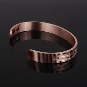 Retro copper magnetic therapy cross open cuff bracelet with brushed metal finish