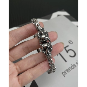 Hip-hop style double tiger head men's steel bracelet with thick link chain design