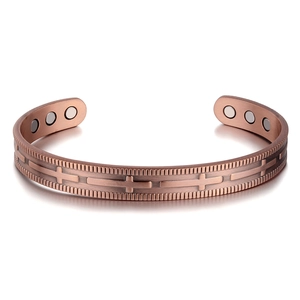 Vintage Copper Cross Magnetic Cuff Bracelet Adjustable Red Copper Healing Health Jewelry For Men Women