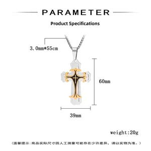 Detailed size chart for the retro cross pendant with 55cm chain and 60x39mm dimensions