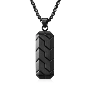 Men Retro Stainless Steel Hexagon Pendant Necklace Industrial Tire Pattern Matte Brushed Black Hip-hop Trendy Jewelry