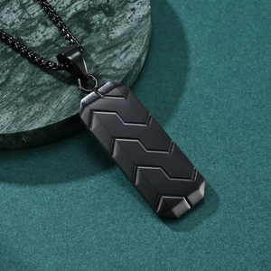 Mens black stainless steel hexagonal tire texture pendant necklace with hip-hop style