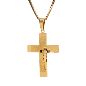 Edelstahl Doppelkreuz Anhänger Halskette Für Herren Damen Graviertes Vaterunser Religiöser Schmuck Minimalistische Gold Silber Plattierte Ketten