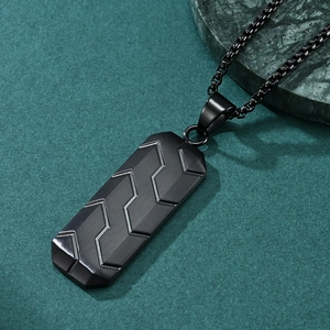 Men's black hexagonal tire-texture pendant necklace with matte stainless steel box chain