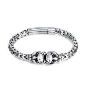 Hip Hop Men Titanium Steel Double Tiger Head Bracelet Polished Weaved Wheat Chain Punk Streetwear Jewelry Gift