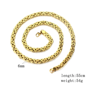 Detail view of 6mm golden Byzantine chain necklace with length and weight specifications