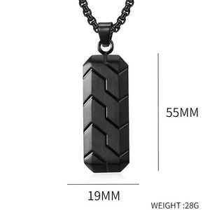 Men's hip hop black matte hexagonal pendant necklace with tire pattern and box chain