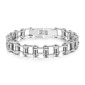 Bracelet chaîne de moto en acier inoxydable argenté poli pour hommes et femmes