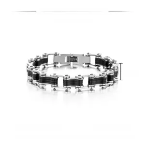Detailed view of 11mm bike chain style stainless steel and silicone men's bracelet
