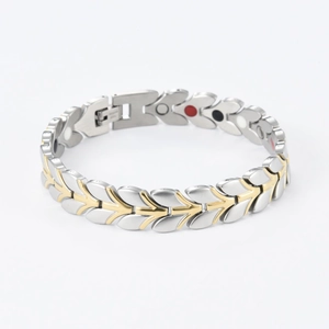 12mm stainless steel magnetic therapy bracelet with wheat ear links in gold and silver
