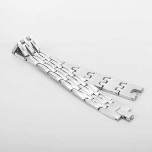 Bracelet chaîne pour hommes en acier inoxydable argenté poli avec fermoir pliant élégant