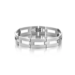 Polished stainless steel geometric link chain bracelet in punk industrial style for men
