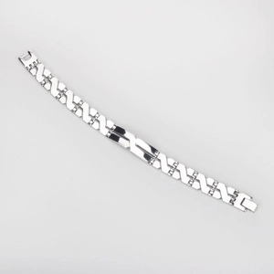 Minimalist silver stainless steel men's bracelet with unique Z-shaped links and folding clasp