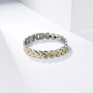 12MM titanium steel wheat link magnetic therapy bracelet in silver and gold dual tones