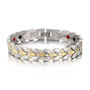 Men Titanium Steel Magnetic Therapy Bracelet Wheat Leaf Design Two Tone Gold Silver Fashion Health Wristband Jewelry