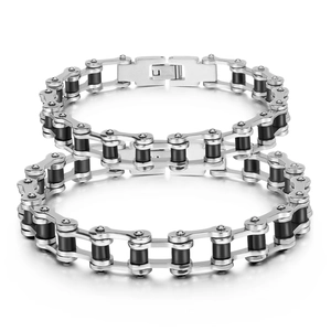 Bracelet Chaîne de Vélo en Acier Inoxydable pour Hommes Femmes Style Mécanique Industriel Punk Bijoux Argent Noir
