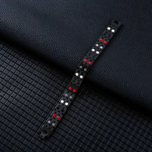 Men's matte black titanium magnetic bracelet with dual row functional therapy stones