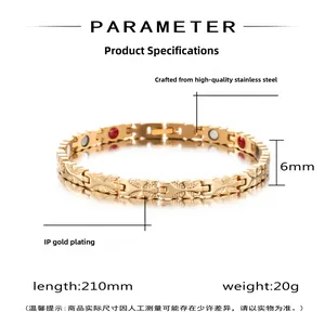 Detail showing 6mm IP gold plated stainless steel bracelet with magnetic therapy beads