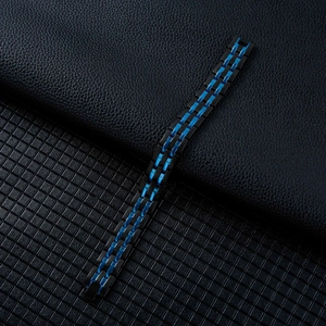 Men's double row magnetic titanium steel bracelet in matte black and blue geometric design
