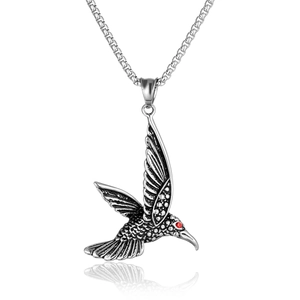Collier Pendentif Colibri en Acier Inoxydable Vintage Avec Oeil en Strass Rouge Bijoux Hip Hop Street pour Hommes Femmes