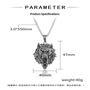 Detailed specs of the vintage punk wolf head pendant with precise measurements