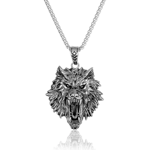 Vintage Stainless Steel Wolf Head Pendant Necklace Men Punk Rock Animal Wolf Necklaces For Men Gothic Biker Jewelry Gift