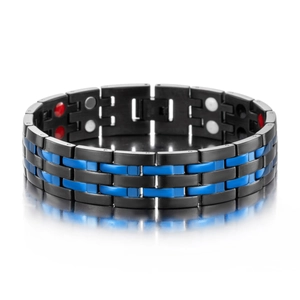 Men Magnetic Titanium Steel Bracelet Double Row Health Therapy Link Chain Geometric Black Blue Wristband Jewelry