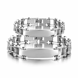 Stainless Steel Bike Chain Bracelet With ID Plate For Men Women Industrial Punk Style Motorcycle Link Bracelet Jewelry
