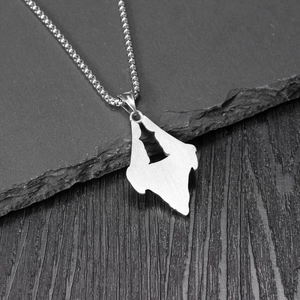 Brushed stainless steel Eye of Horus pyramid pendant on a silver ball chain necklace