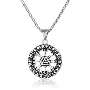Nordic Viking Rune Stainless Steel Pendant Necklace Retro Vegvisir Compass Valknut Disc Pendant For Men Women Jewelry Gift