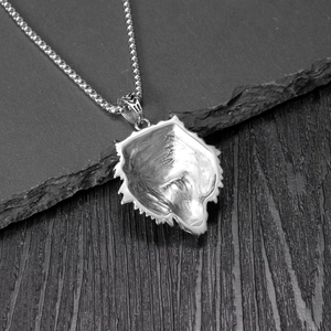 Vintage stainless steel wolf head pendant necklace for men with back detail view