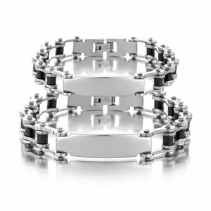 Industrial Stainless Steel Silicone Bicycle Chain Bracelet Polished ID Plate Biker Style Hand Jewelry For Men Women