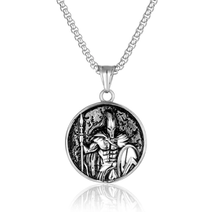 Vintage Stainless Steel Spartan Warrior Pendant Necklace Retro Punk Hip Hop Men Jewelry Embossed Coin Necklace Warrior Head Jewelry