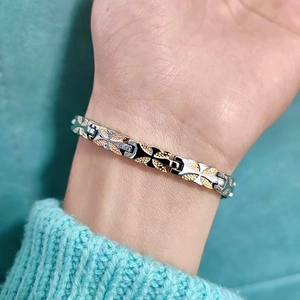 Magnetic therapy titanium steel butterfly bracelet in silver gold and black tricolor finish