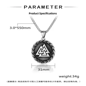 Dimensions détaillées du collier pendentif Viking Valknut avec chaîne de 550mm