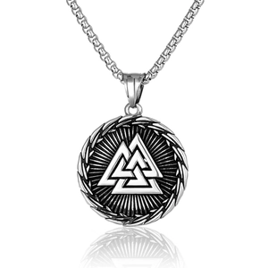 Collier Pendentif Symbole Valknut Viking Vintage en Acier Inoxydable Argent Antique Bijoux Runiques Nordiques pour Hommes Femmes