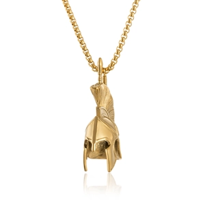Polished gold Spartan helmet pendant necklace for men in a vintage punk hip hop style