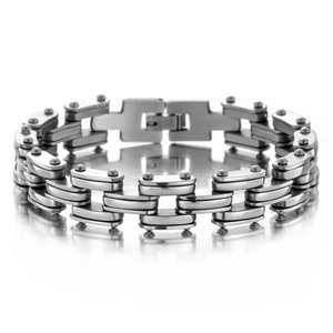 Men's multi-layered industrial titanium steel chain bracelet with a brushed metal finish
