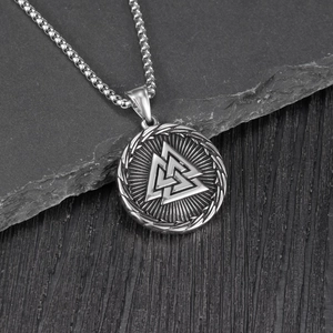Collier pendentif Valknut viking en acier inoxydable vintage avec bordure de corde