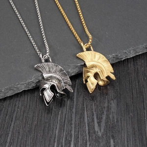 Vintage Spartan helmet pendant necklaces in gold and silver finish for men