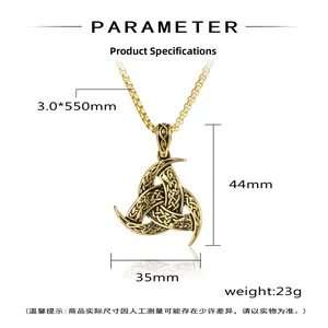 Detailed dimensions of the vintage gold Viking pendant with intricate Celtic knot design