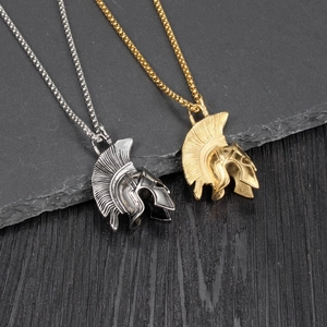Retro spartan warrior helmet pendants in gold and silver finish with box chains