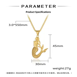 Detailed product dimensions for the golden mermaid pendant necklace with 3.0mm chain