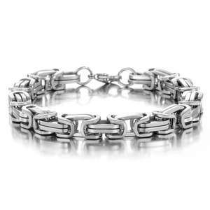 Polished silver Byzantine style square chain bracelet for men with secure lobster clasp
