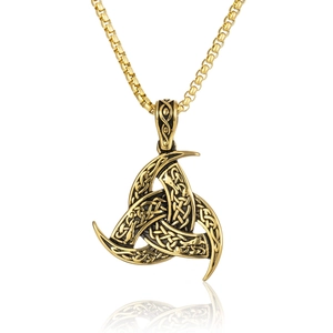 Golden Viking Odin horn triskele pendant necklace with a vintage box chain for men