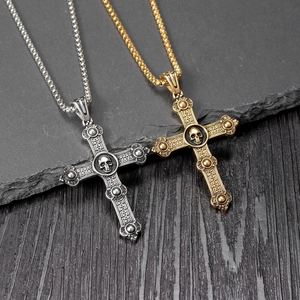 Gothic Celtic knot cross necklace with skull pendant in gold and silver finish set