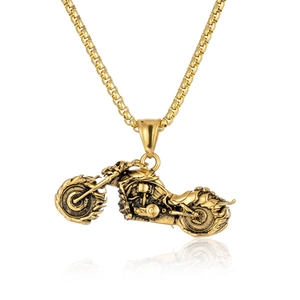 Men Retro Titanium Steel Motorcycle Pendant Necklace Creative Punk Rock Biker Jewelry Distressed Motorbike Pendant Gift For Him