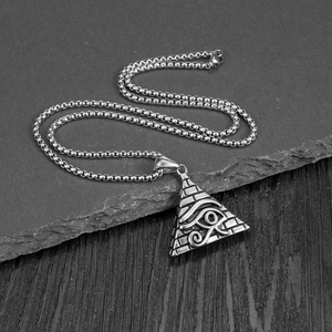 Vintage Egyptian Eye of Horus pyramid pendant necklace in silver stainless steel